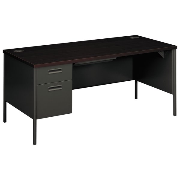Hon Pedestal Desk, 30 in D X 66" W X 29.5" H, Mahogany/Charcoal, Metal HP3266L.N.S